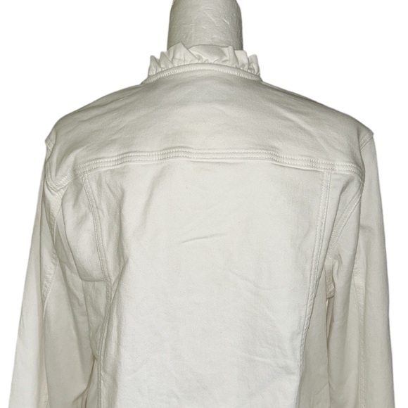 Draper James White Denim Ruffle Trim Cropped Jean Jacket - L - Picture 11 of 15